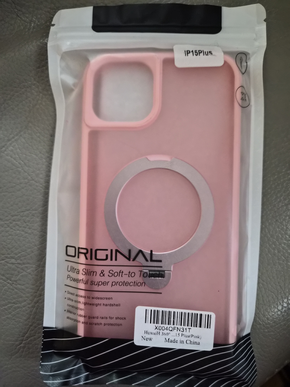 Pink iPhone 15 Plus Case with Ring Holder